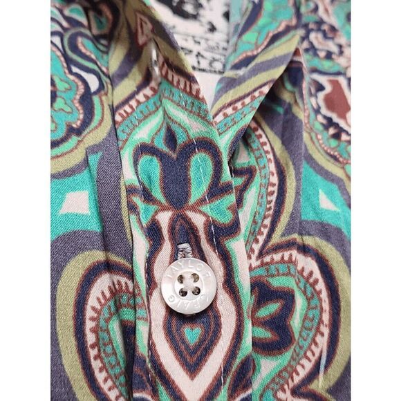 💚 CRAIG TAYLOR Women's Silk Button-down Paisley Print Green Shirt Blouse XS - Picture 15 of 16